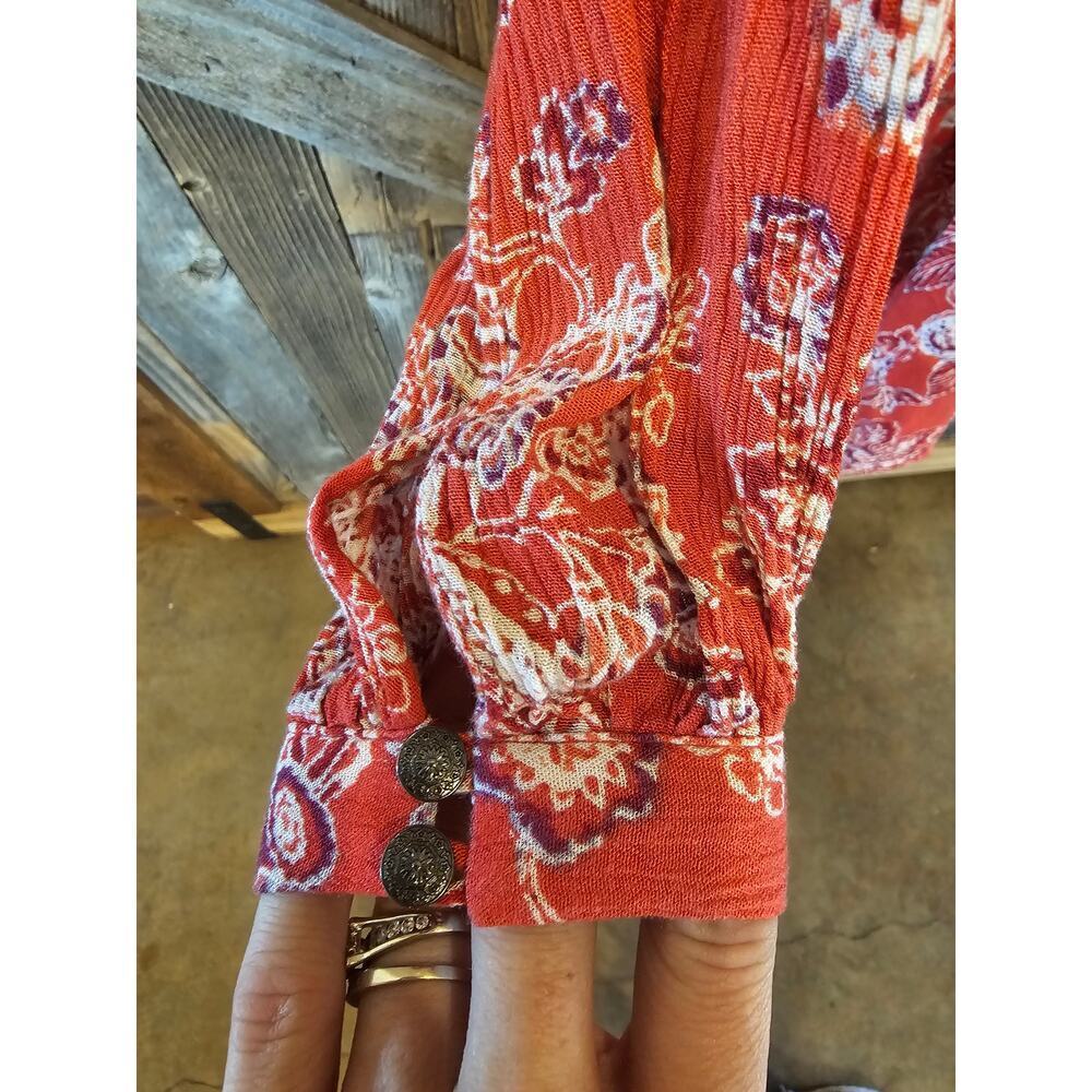 FREE PEOPLE Orange XS Floral Tunic Top Mini Dress oversized Cover Up lined EUC - Picture 3 of 8